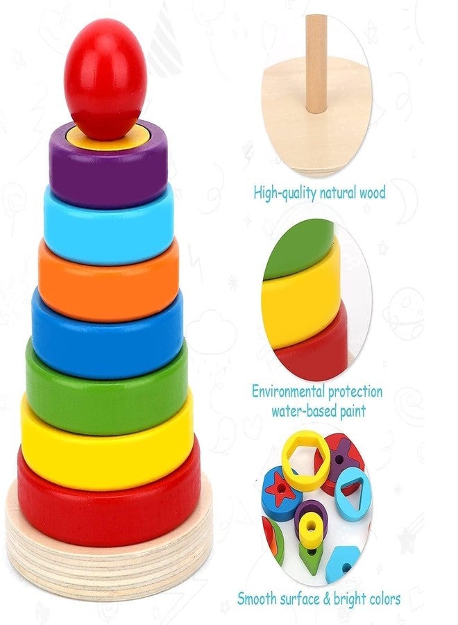 سمونيو برج قوس قزح الخشبي من سمونيو مونتيسوري، لعبة تعليمية للأطفال من عمر 3 إلى 5 سنوات، تُعلّمهم تمييز الأشكال الهندسية، وفرزها، وتكديسها، وتركيبها. لعبة تعليمية مونتيسوري للأطفال الصغار من عمر 3 إلى 5 سنوات. - Image 4